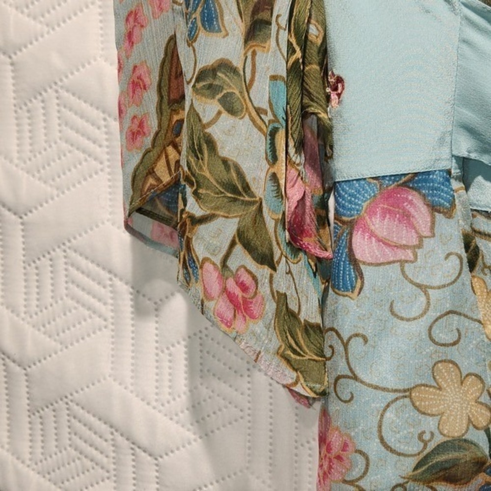 Silkland blouse women Y2K Vtg Floral Tie Embellished Belt Romantic Fairy med. - Picture 16 of 16